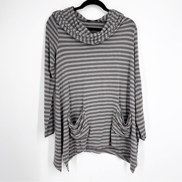 Threads by Saks Fifth Avenue Striped Green and Tan Women's Shirt - Picture 1 of 3